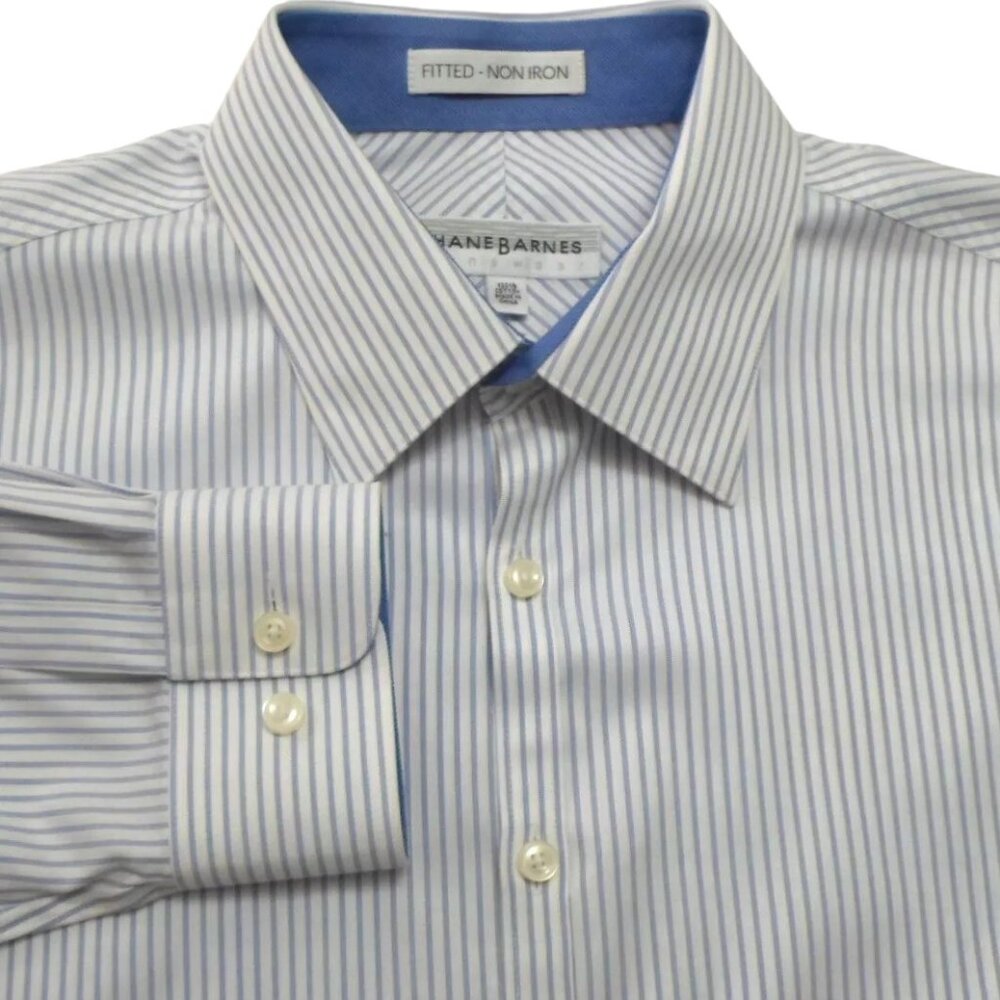 Jhane Barnes Blue White Striped Dress Shirt 16.5 36.5 Tall Long Sleeve Button Up